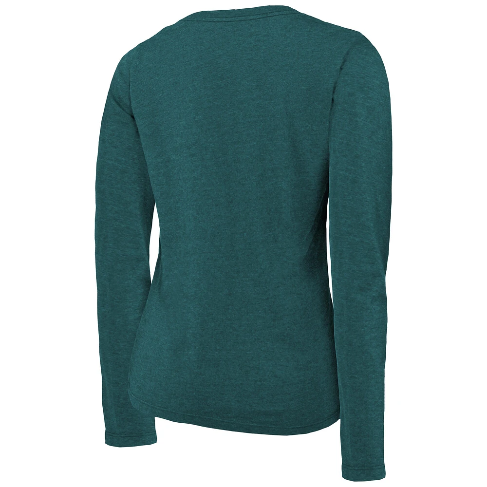Women's Majestic Threads  Midnight Green Philadelphia Eagles Super Bowl LIX Champions Coffin Corner Boyfriend Long Sleeve Tri-Blend T-Shirt