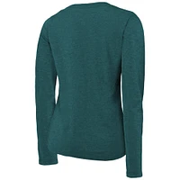 Women's Majestic Threads  Midnight Green Philadelphia Eagles Super Bowl LIX Champions Coffin Corner Boyfriend Long Sleeve Tri-Blend T-Shirt