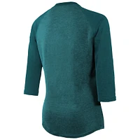 T-shirt à manches 3/4 raglan en mélange de trois couleurs pour femme Majestic Threads Midnight Green Philadelphia Eagles Super Bowl LIX Champions Foe