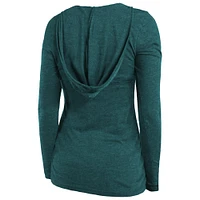 Women's Majestic Threads  Midnight Green Philadelphia Eagles Super Bowl LIX Champions Hail Mary Tri-Blend V-Neck Long Sleeve Hoodie T-Shirt
