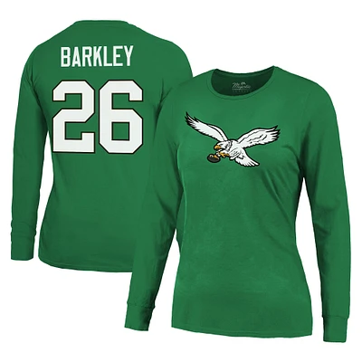 T-shirt à manches longues pour femme Majestic Threads Saquon Barkley Midnight Green Philadelphia Eagles avec nom et numéro