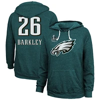 Women's Majestic Threads Saquon Barkley Midnight Green Philadelphia Eagles Super Bowl LIX Champions Name & Number Tri-Blend Pullover Hoodie