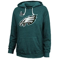Women's Majestic Threads Saquon Barkley Midnight Green Philadelphia Eagles Super Bowl LIX Champions Name & Number Tri-Blend Pullover Hoodie