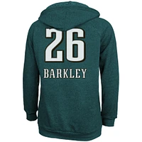 Women's Majestic Threads Saquon Barkley Midnight Green Philadelphia Eagles Super Bowl LIX Champions Name & Number Tri-Blend Pullover Hoodie