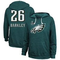 Women's Majestic Threads Saquon Barkley Midnight Green Philadelphia Eagles Super Bowl LIX Champions Name & Number Tri-Blend Pullover Hoodie