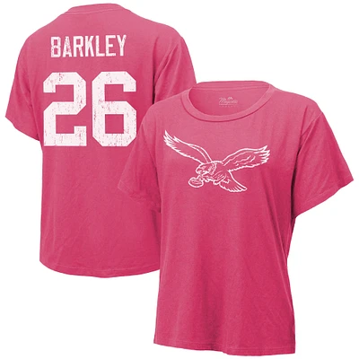 T-shirt rose avec nom et numéro des Eagles de Philadelphie Majestic Threads Saquon Barkley pour femmes