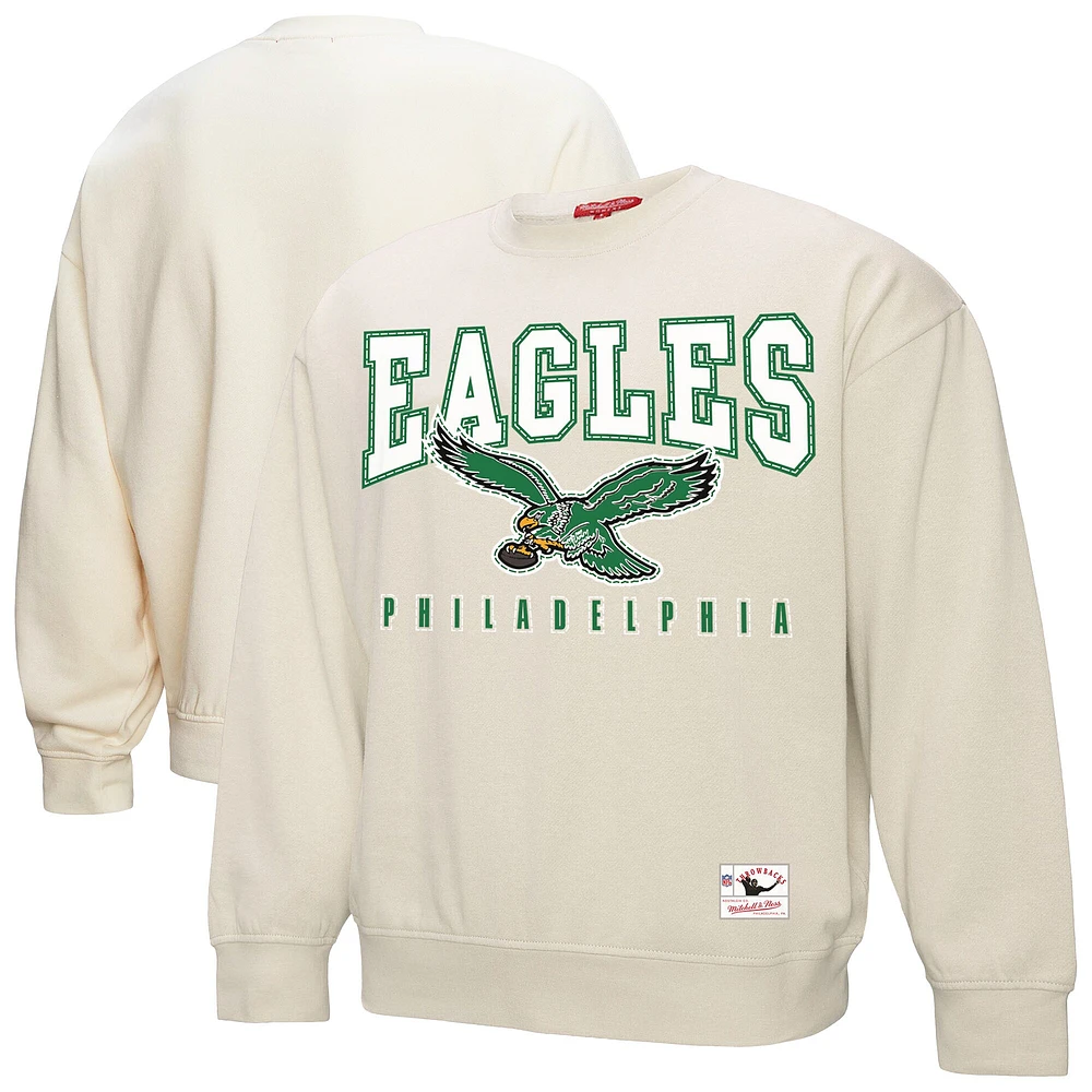 Sweat-shirt en polaire pour femme Mitchell & Ness de couleur crème Philadelphia Eagles Fandom