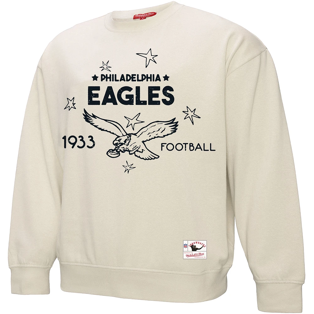 Women's Mitchell & Ness Cream Philadelphia Eagles Shooting Stars Pullover Sweatshirt