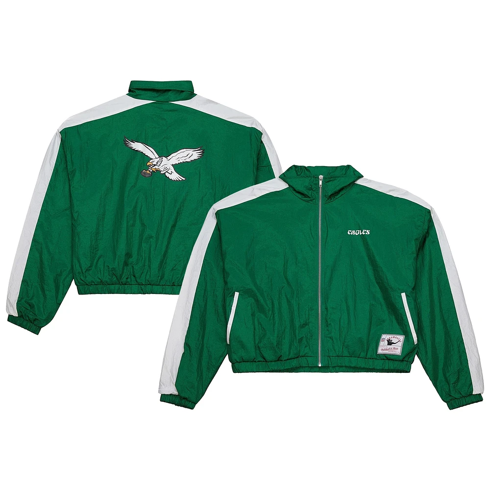 Veste courte entièrement zippée en nylon vert nuit pour femme des Philadelphia Eagles de Mitchell & Ness