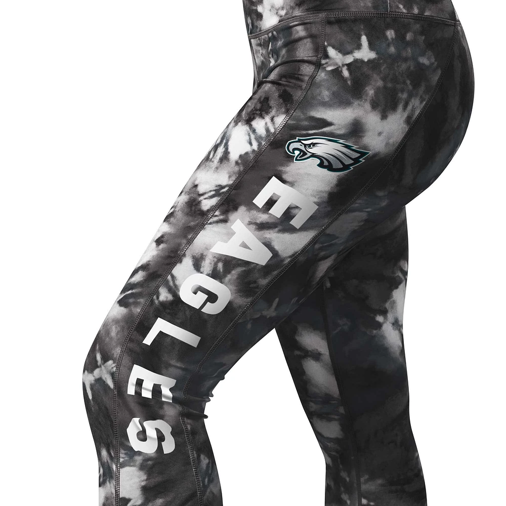 Women's MSX by Michael Strahan Black Philadelphia Eagles Aubrey Tie-Dye Leggings