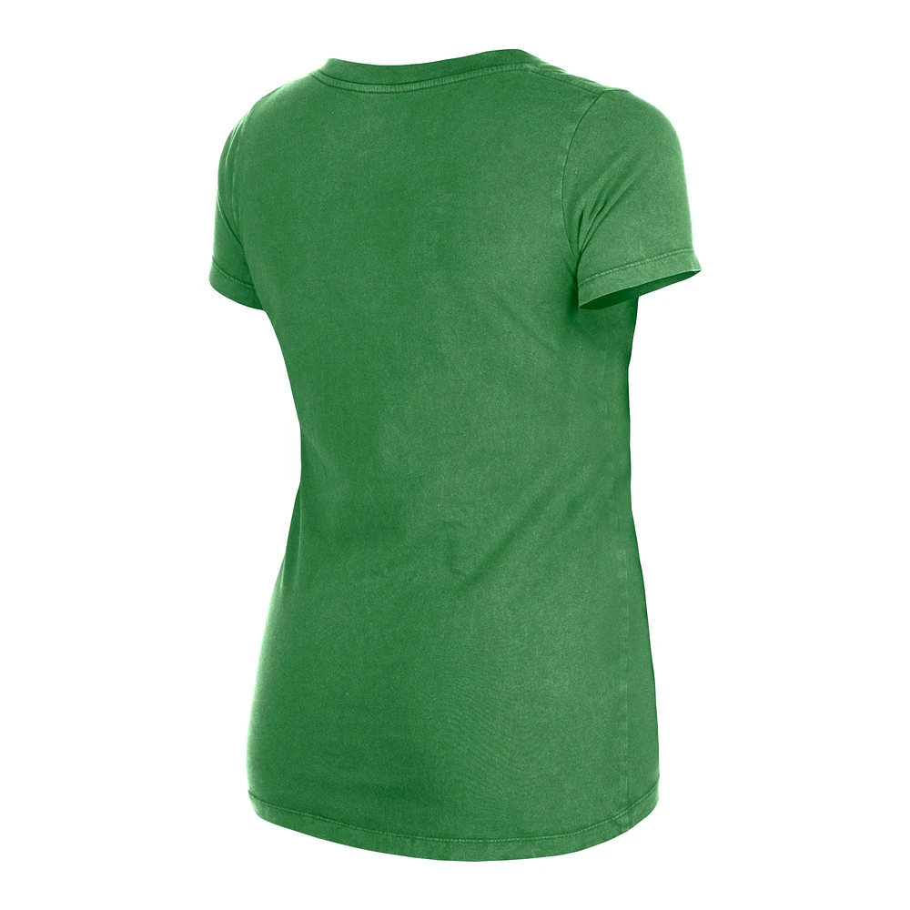 T-shirt vert à col en V et lavage enzymatique New Era pour femmes des Eagles de Philadelphie