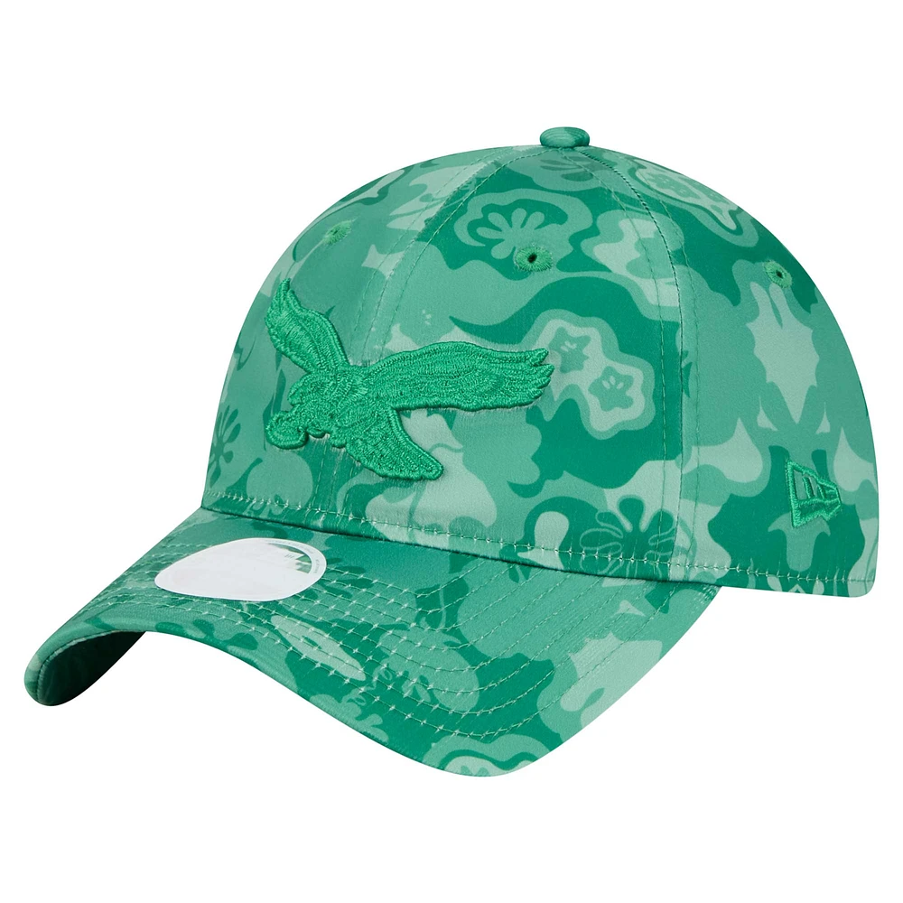 Women's New Era Kelly Green Philadelphia Eagles Throwback Trippy 9TWENTY Adjustable Hat