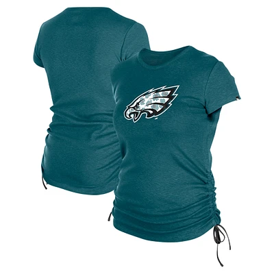 T-shirt froncé sur le côté des Philadelphia Eagles New Era pour femme, vert nuit