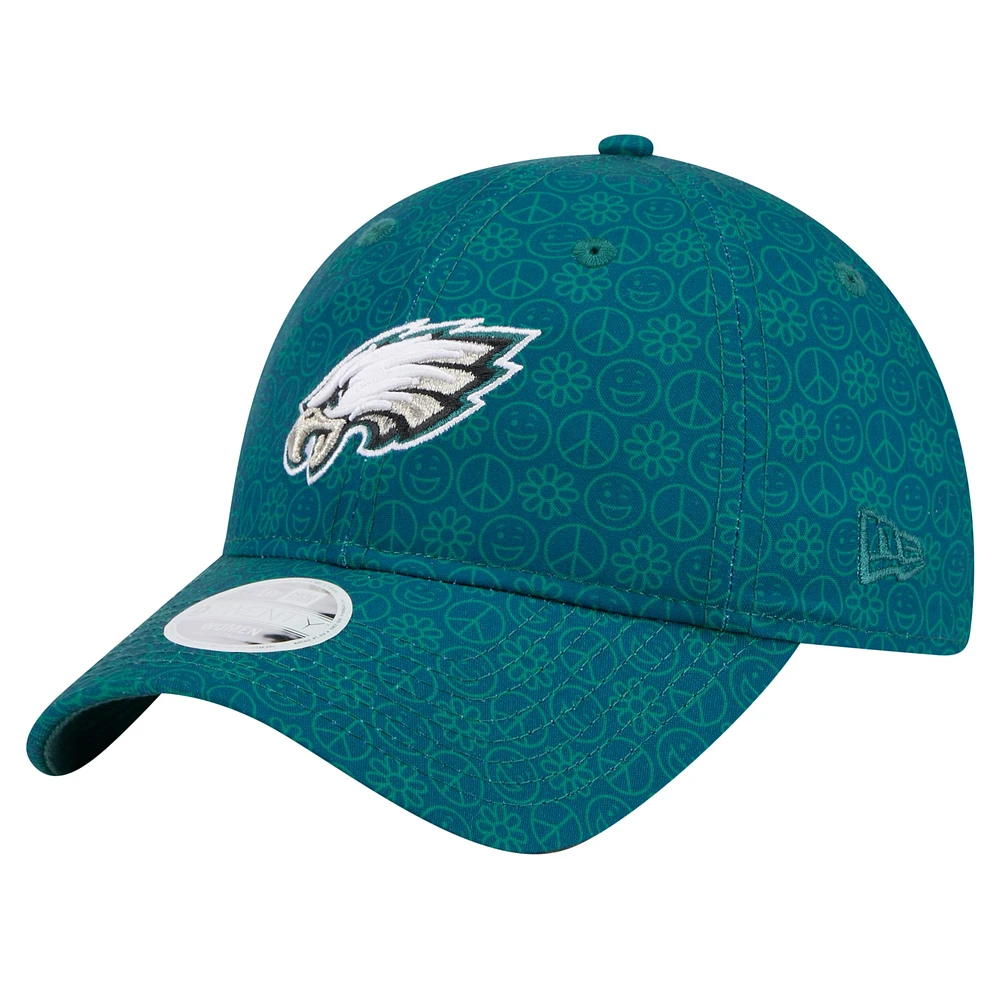 Casquette réglable New Era vert nuit Philadelphia Eagles Smiley 9TWENTY pour femme