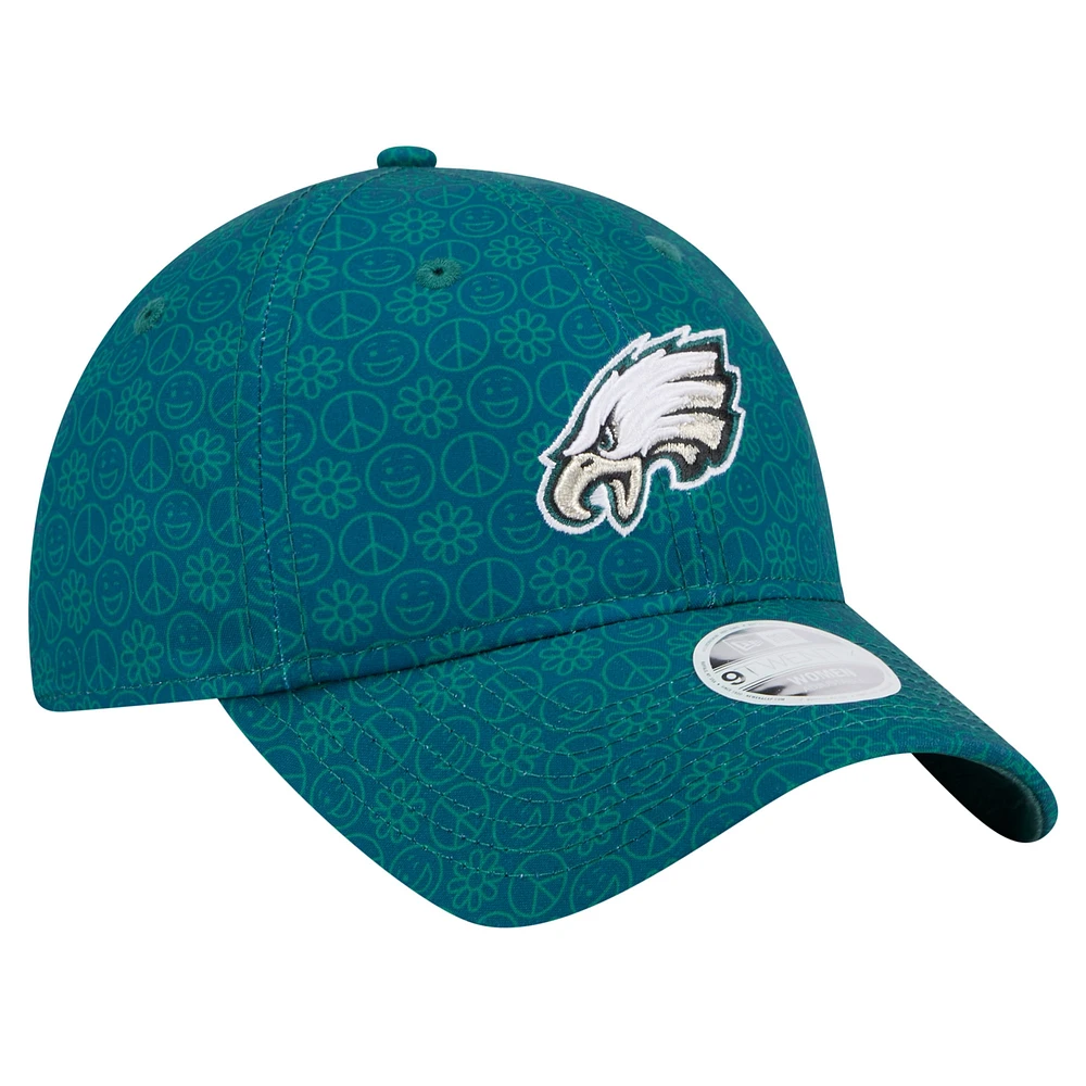 Casquette réglable New Era vert nuit Philadelphia Eagles Smiley 9TWENTY pour femme