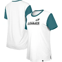 T-shirt à couleurs contrastées Third Down des Eagles de Philadelphie New Era pour femme, blanc/vert minuit