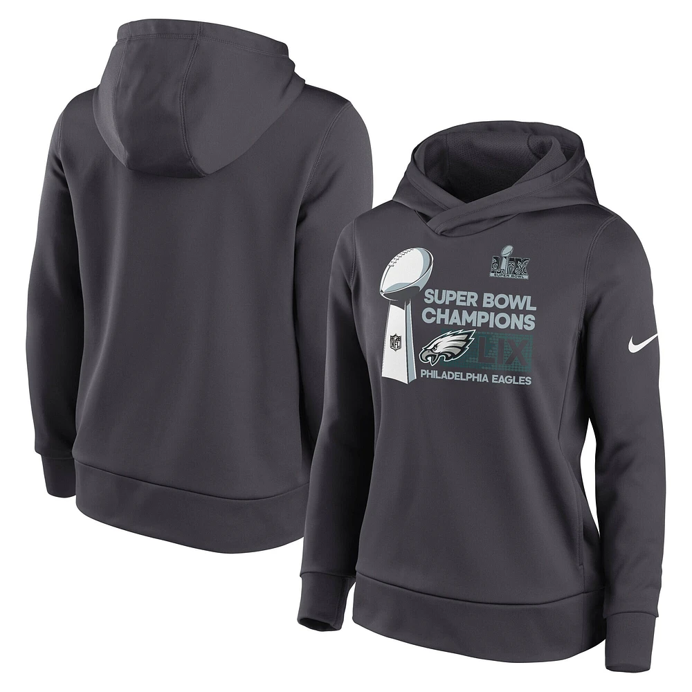Sweat à capuche en polaire Nike Anthracite Philadelphia Eagles Super Bowl LIX Champions Locker Room Trophy Collection Club pour femme