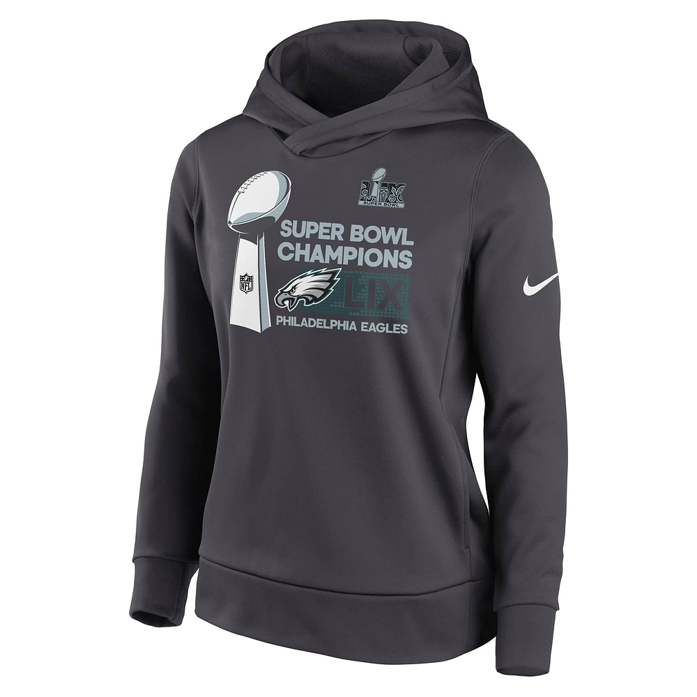 Sweat à capuche en polaire Nike Anthracite Philadelphia Eagles Super Bowl LIX Champions Locker Room Trophy Collection Club pour femme
