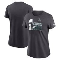 T-shirt Nike anthracite Philadelphia Eagles pour femme de la collection Champions Locker Room Trophy Super Bowl LIX
