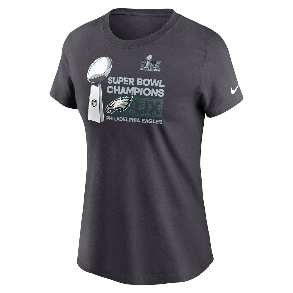 T-shirt Nike anthracite Philadelphia Eagles pour femme de la collection Champions Locker Room Trophy Super Bowl LIX
