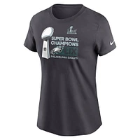 T-shirt Nike anthracite Philadelphia Eagles pour femme de la collection Champions Locker Room Trophy Super Bowl LIX