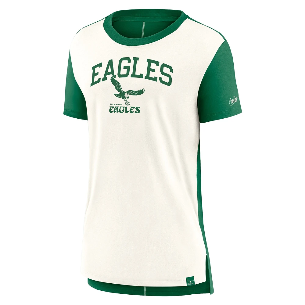 T-shirt à trois mélanges Nike crème/vert Kelly pour femmes des Eagles de Philadelphie