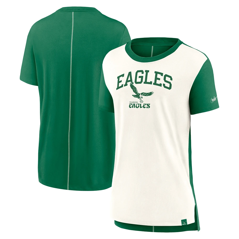 T-shirt à trois mélanges Nike crème/vert Kelly pour femmes des Eagles de Philadelphie