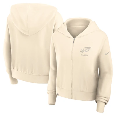 Women's Nike Cream Philadelphia Eagles Glory Cropped Full-Zip Hoodie