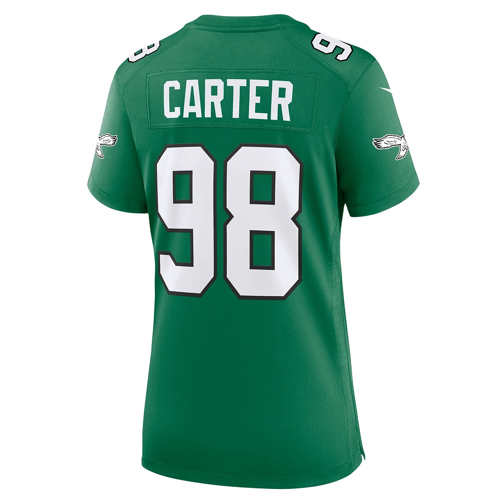 Maillot Nike pour femme Jalen Carter Kelly Green Philadelphia Eagles Alternate Game