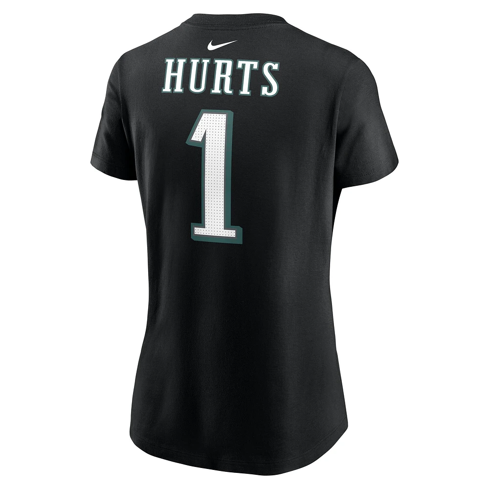 Women's Nike Jalen Hurts Black Philadelphia Eagles Super Bowl LIX Name & Number T-Shirt