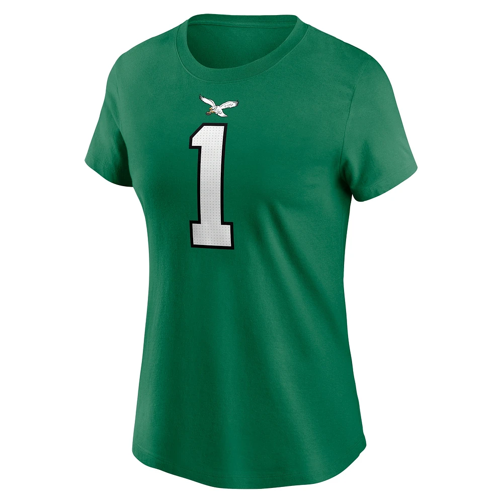 T-shirt Nike Jalen Hurts Kelly Green pour femmes avec nom et numéro de joueur des Eagles Philadelphie