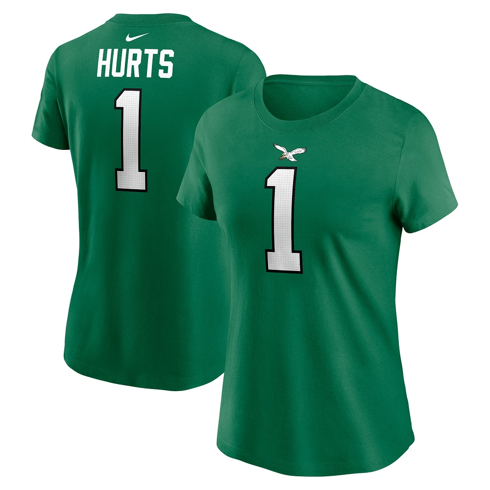 T-shirt Nike Jalen Hurts Kelly Green pour femmes avec nom et numéro de joueur des Eagles Philadelphie