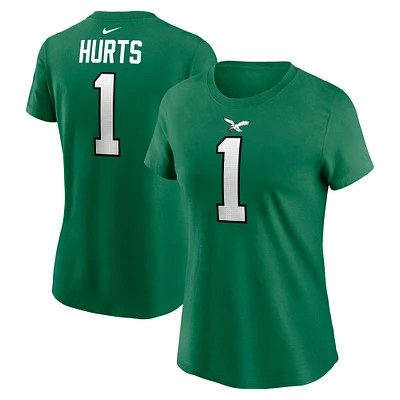 Women's Nike Jalen Hurts Kelly Green Philadelphia Eagles Player Name & Number T-Shirt