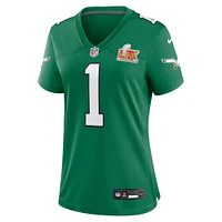 Maillot Nike Jalen Hurts Kelly Green pour femme Philadelphia Eagles Super Bowl LIX 2nd Alternate Game