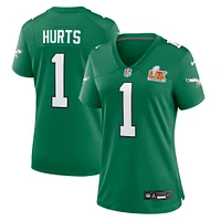 Maillot Nike Jalen Hurts Kelly Green pour femme Philadelphia Eagles Super Bowl LIX 2nd Alternate Game