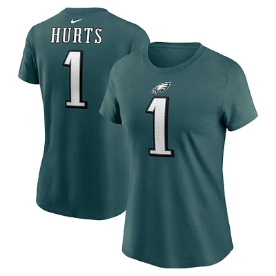 T-shirt avec nom et numéro du joueur des Eagles de Philadelphie Nike Jalen Hurts Midnight Green pour femme