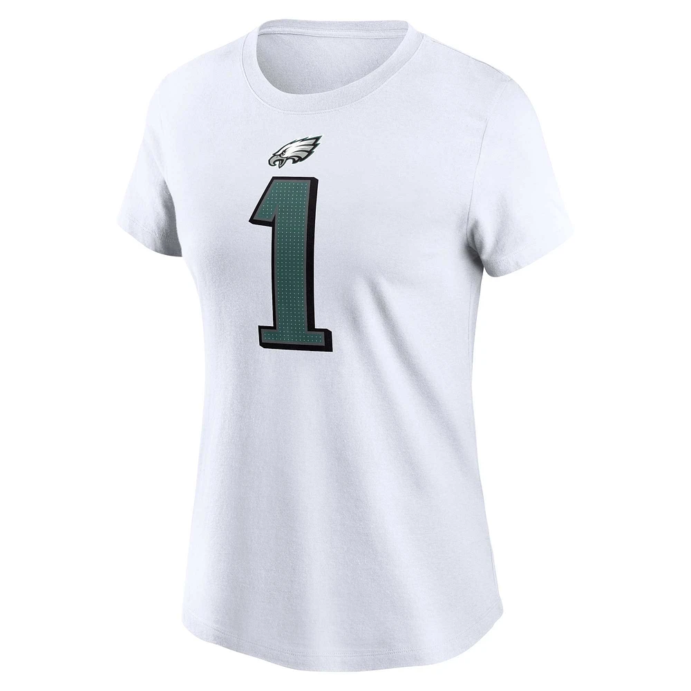 T-shirt avec nom et numéro du joueur des Eagles de Philadelphie Nike Jalen Hurts pour femme, blanc