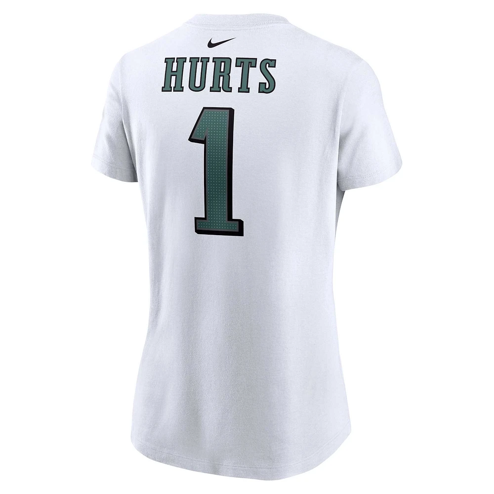 T-shirt avec nom et numéro du joueur des Eagles de Philadelphie Nike Jalen Hurts pour femme, blanc