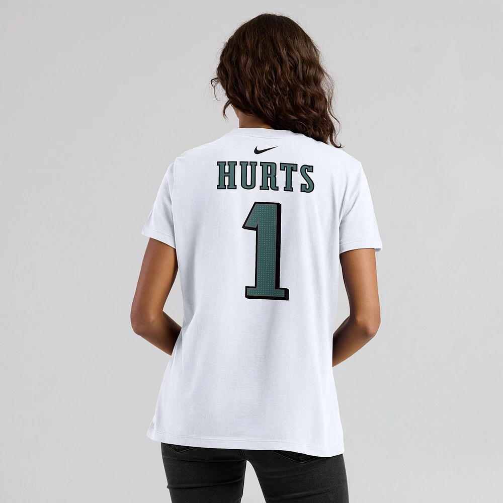 T-shirt avec nom et numéro du joueur des Eagles de Philadelphie Nike Jalen Hurts pour femme, blanc