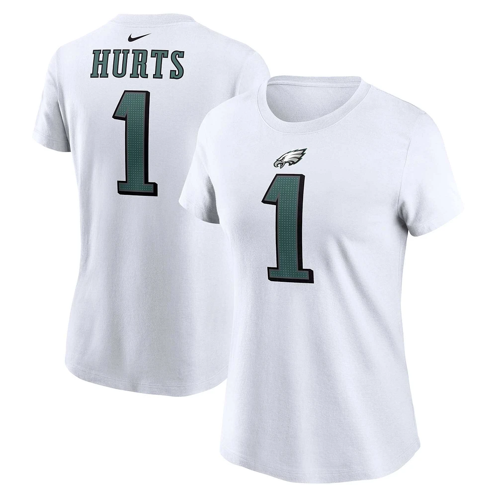 T-shirt avec nom et numéro du joueur des Eagles de Philadelphie Nike Jalen Hurts pour femme, blanc