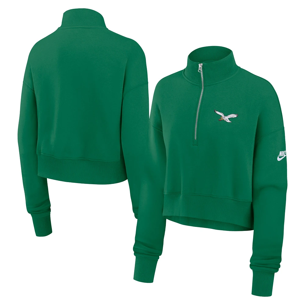 Sweat-shirt court à demi-zip Nike Kelly Green Philadelphia Eagles Rewind Phoenix pour femme