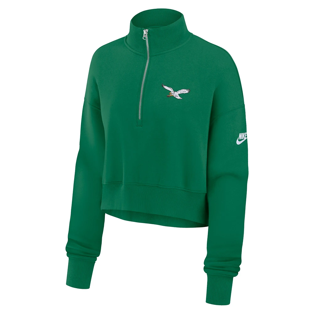 Sweat-shirt court à demi-zip Nike Kelly Green Philadelphia Eagles Rewind Phoenix pour femme