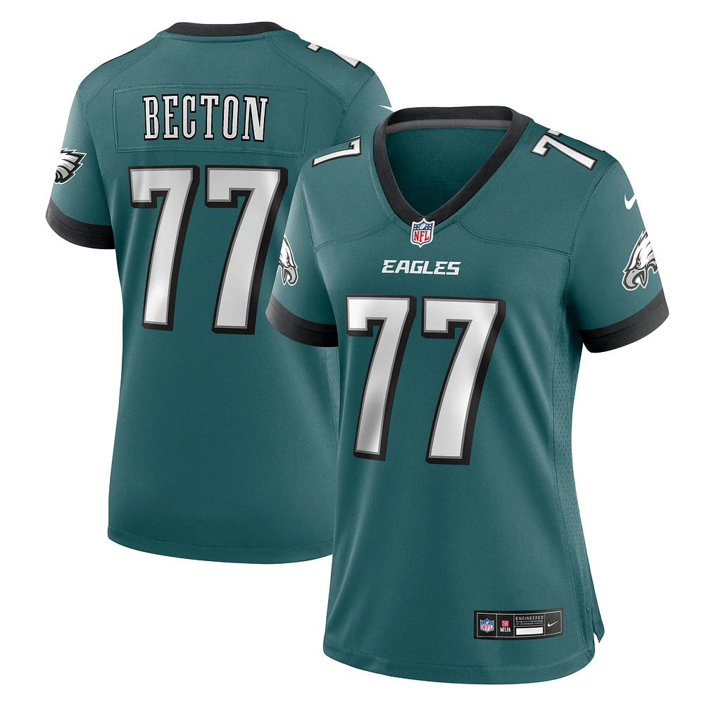 Maillot de match Nike Mekhi Becton Midnight Green pour femme des Philadelphia Eagles