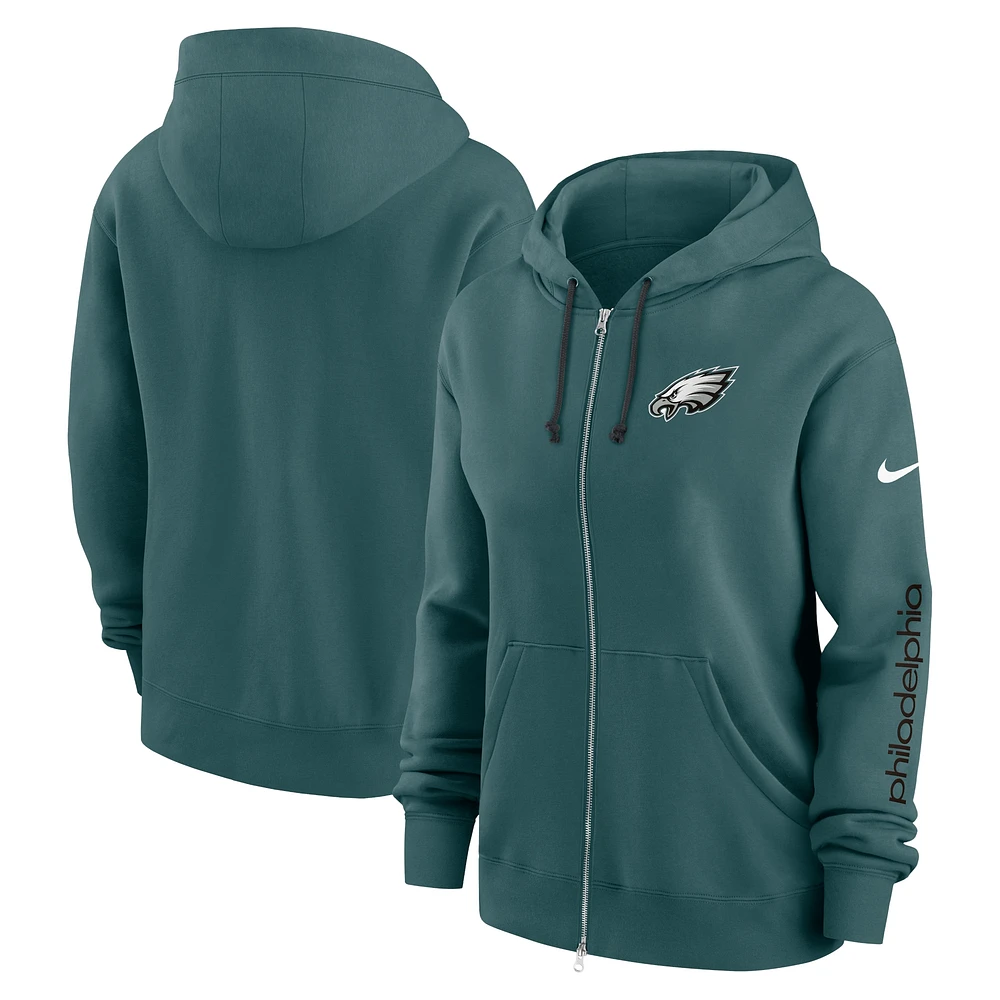 Sweat à capuche entièrement zippé Nike Philadelphia Eagles Phoenix pour femme, vert nuit