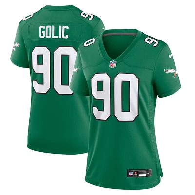 Maillot pour femme Nike Mike Golic Kelly Green Philadelphia Eagles Alternate Throwback Game