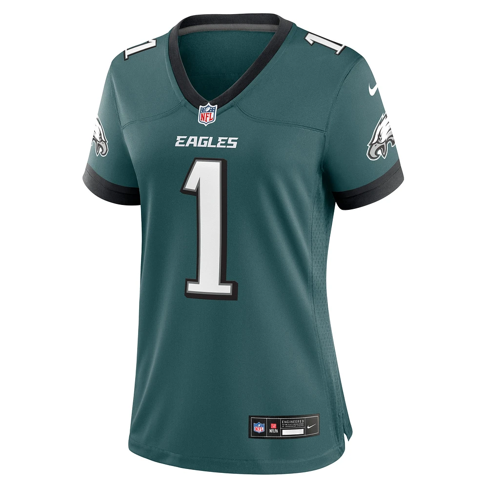 Maillot de match des Eagles Philadelphie Nike numéro 1 Bride Midnight Green pour femme