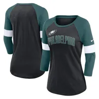 Philadelphia Eagles Nike Women's Football Pride Raglan 3/4-Sleeve T-Shirt -  Heather Black/Heather Midnight Green