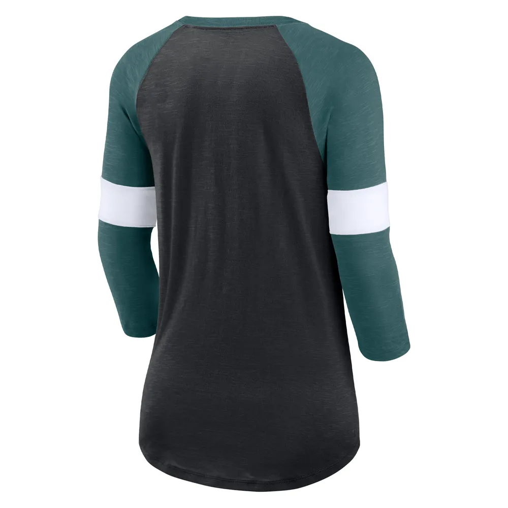 Nike Women's Nike Philadelphia Eagles Heather Black/Heather Midnight Green  Football Pride Raglan 3/4-Sleeve T-Shirt