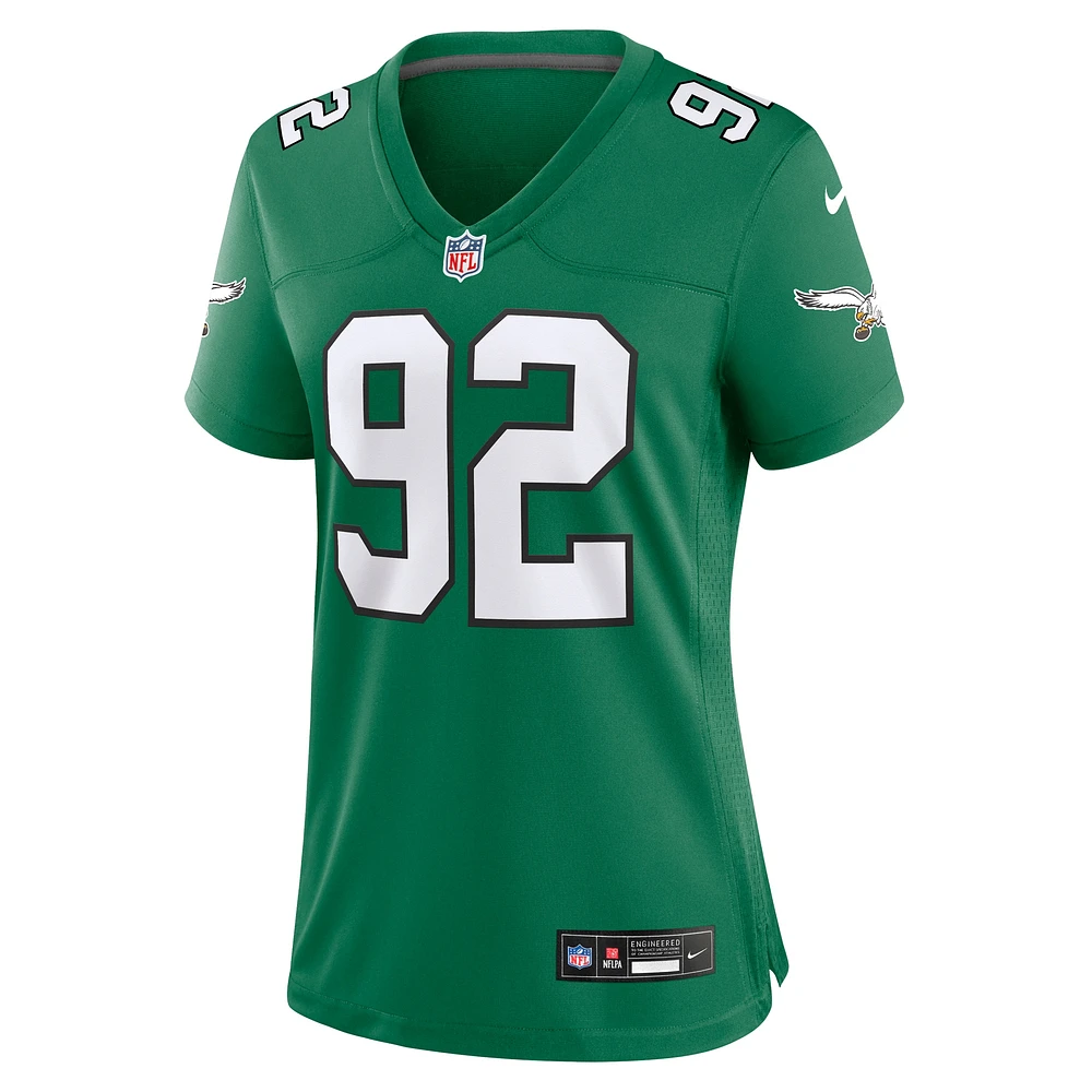 Maillot de jeu alternatif des Eagles Philadelphie pour femme Nike Reggie, blanc, vert et Kelly