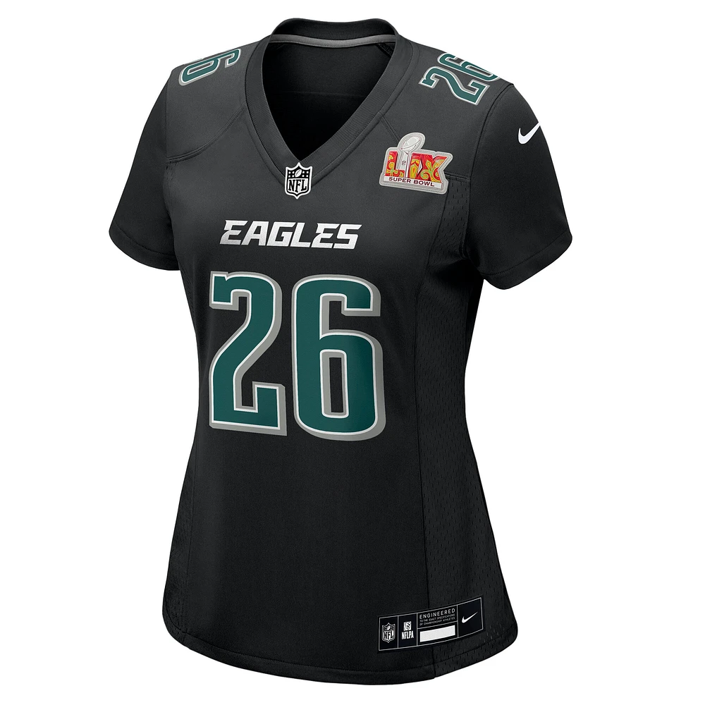 Women's Nike Saquon Barkley Carbon Black Philadelphia Eagles Super Bowl LIX Fashion Game Player Jersey